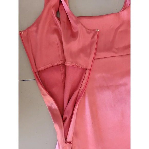 Defect Maeve Square-Neck Satin Stretch Midi Dress size L Rose Pink 9B402 - Picture 12 of 16